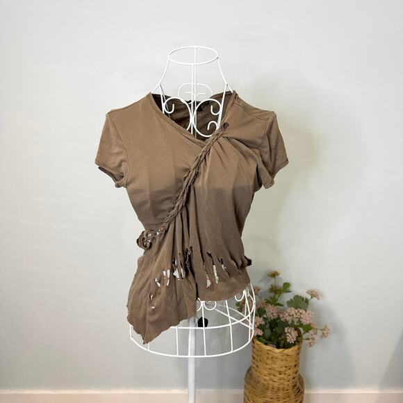 Stunning 90s express vintage y2k going out distressed grunge brown baby tee - Picture 3 of 6